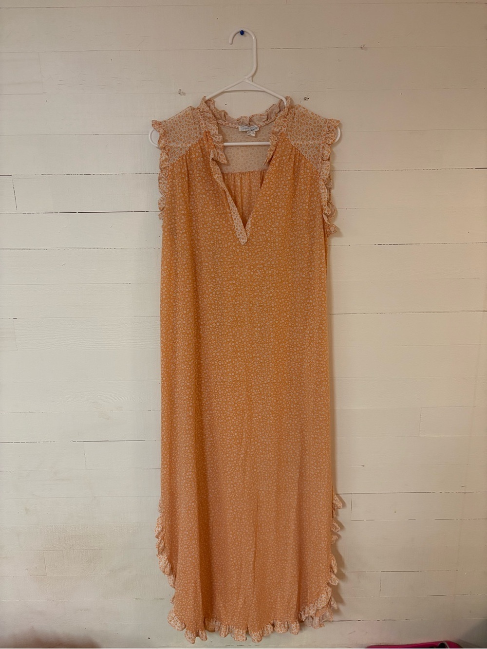 Vintage Lady Cassie Orange Floral Ruffle Maxi Dress Large Cottagecore